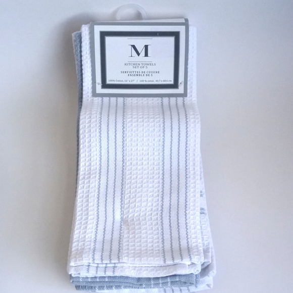 NWT White and Sea Blue Kitchen Towels 16" x 27" Set Of 5 - Picture 8 of 9